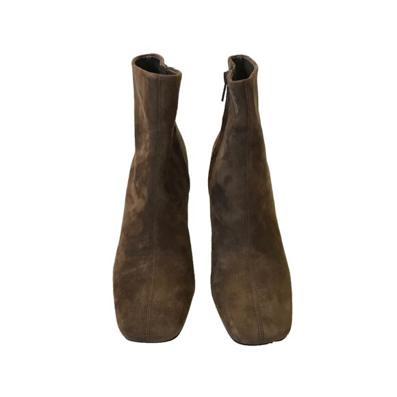 Vince Andy Suede Wedge Ankle Booties Boots Womens 37 7 Brown Square Toe Side Zip - Picture 3 of 9